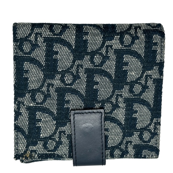 DIOR NWOT DEADSTOCK TROTTER BLUE DENIM CANVAS & LEATHER COMPACT WALLET W DUSTBAG - Picture 3 of 16